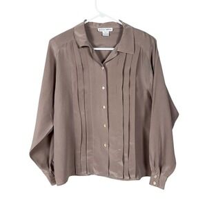 Vintage Hana Sung Silk Luxe Button Down Blouse Size 12 Quiet Luxury Neutral